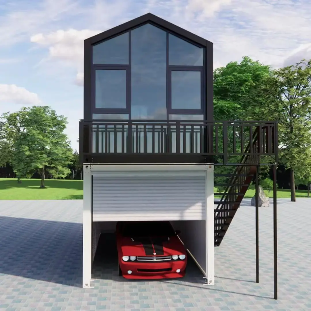 cheap prefab two story container house with garage